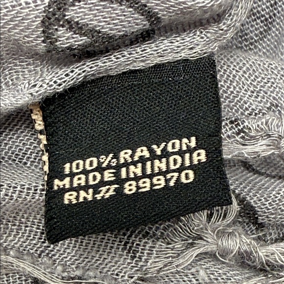 boho Gray black Peace Sign Scarf tassels 100% Rayon - Picture 2 of 5